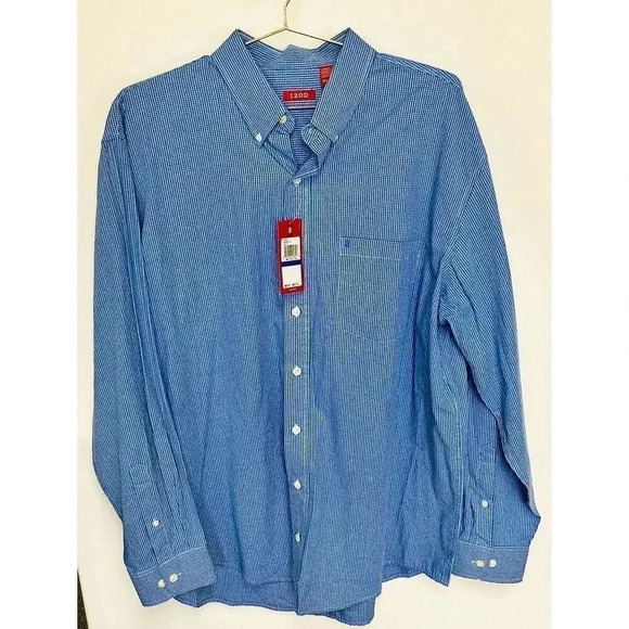 NWT Izod Men's Blue Check Essential Long‎ Sleeve Button-Down Shirt Size XL Tall - Picture 1 of 9
